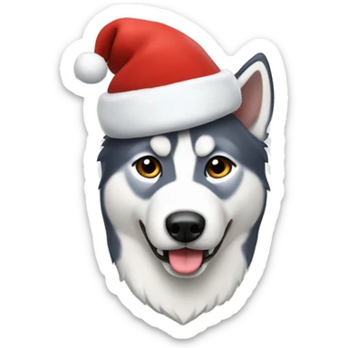husky wearing a santa hat sticker