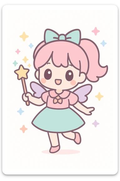 anime style magical girl, holding a wand, sparkles sticker