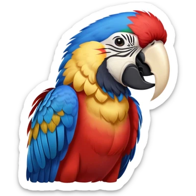 Cinematic Realistic Cute Yawning Macaw Portrait Emoji, Head tilted slightly with a dramatic, wide-open yawn, showcasing a soft, downy arrangement of vivid scarlet and blue feathers with gently drooping features and half-closed, drowsy eyes, rendered with lifelike feather detail and natural lighting, high shine, relaxed yet expressive, styled with a dash of tropical whimsy, soft glowing outline, capturing the essence of a sleepy yet affectionate macaw that appears ready to rest its wings in a quiet, enchanted moment! sticker
