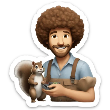 bob ross painting a picture with his pet squirrel sticker