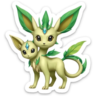 Shiny Aural Leafeon-Keldeon-Celebi-Amaura-Salandit-Fakémon-fusion (full body) sticker