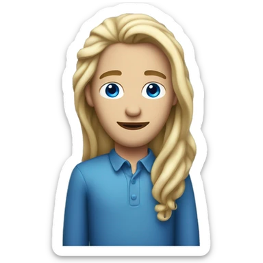 white skin dark Blond man with long face, hair sticking up blue eyes sticker