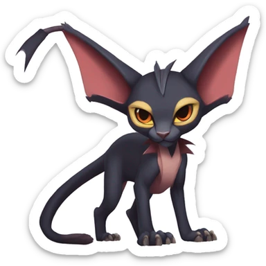 Black cool vampiric Noivern-Litten-Sphynx-Lykoi-Caracal-Fakemon with big bat ears full-body sticker