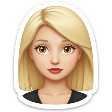 Woman with blonde hair, gray eyes, makeup, emoji style sticker