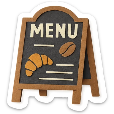 small café chalkboard menu with coffee bean and croissant doodles, hand-drawn pastel sticker