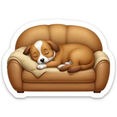 Potato-shaped dog sleeping on a couch in a room — true couch potato dog sticker