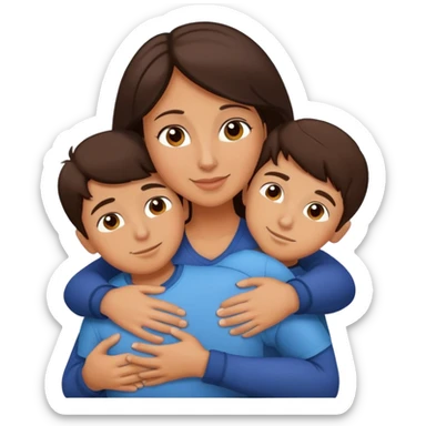 Brunette mom hugging 3 sons, realistic  sticker
