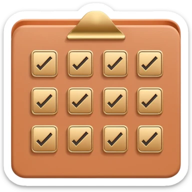 modern elegant planner with checkmarks emoji, 3D style, pastel terracotta, beige or pink and gold, clean design sticker