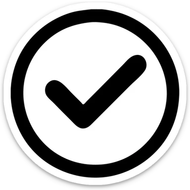 Create a minimal flat icon style of a dark grey circle with a darker grey tick. Keep the background transparent. sticker