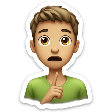 Boy pouting his mouth and pinching his finger sticker