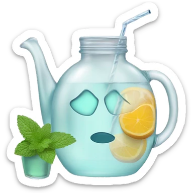 water jug with ice and mint in it and by the left a brown guampa with a silver straw and yerba in it sticker