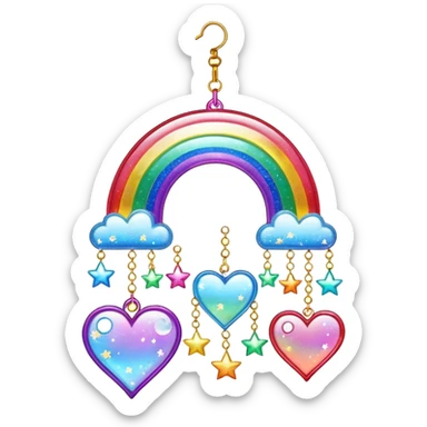 Sparkly glittery aesthetic Iridescent rainbow suncatcher hanging hearts and tiny stars sticker