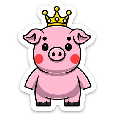 cute pig with a golden crown, styled like LEGO Duplo, clearly visible block elements and studs, chunky, colorful, simple, playful sticker