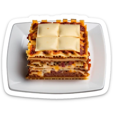 Square piece of lasagna with distinct layers of pasta, meat, and cheese sticker