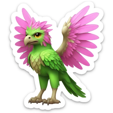 Full-body green gryphon with pink wings and pink tail-feathers sticker