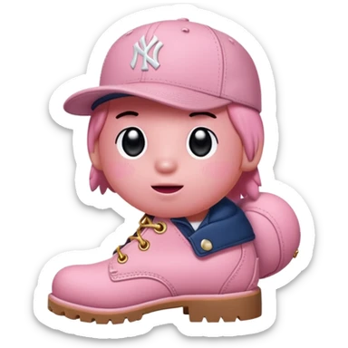 Kirby with timberland boots and a new york Yankee cap sticker