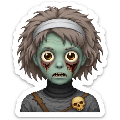 brown fluffy haired grey zombie with turtleneck sweater and hair band sticker