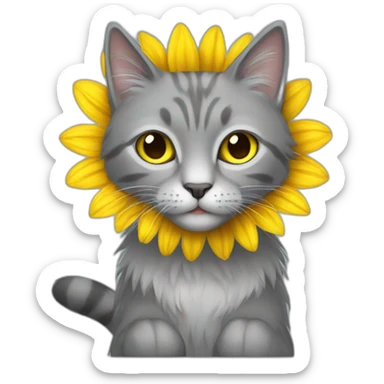 Long hair grey cat with Sunflower sticker