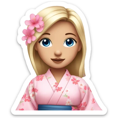cute girl with blue eyes in pink flower kimono sticker