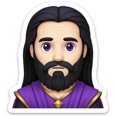 Pluto, Death God from Rome Mythology with long black hair and beard, black and purple outfit sticker