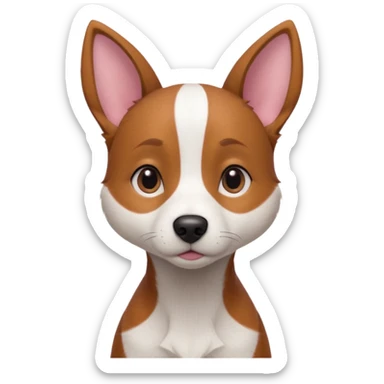 Medium-sized dog with a slim build and short reddish-brown fur. She has large upright ears with a soft expression, slightly graying around her muzzle and eyes, and a pinkish nose. Her chest features a white patch in the shape of a vertical stripe, and her tail is thin and slightly curved. sticker
