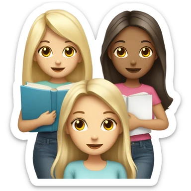 4 cute girls holding books. 2 brunette and 2 blonde sticker