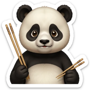 cute hungry panda with chopsticks eating sticker