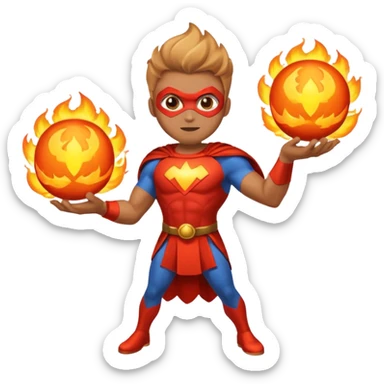 A superhero with two fireballs on his hand sticker