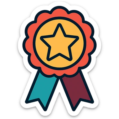 vector icon of a most popular award badge with gold and colorful elements, elegant and minimalist flat design, isolated on white background, 2D flat vector, trending icon look, soft shadows, no text, perfect for commercial use, icon style, variation 4 sticker