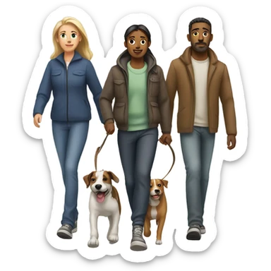 Man and woman walking two dogs  sticker