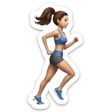 Full hyperrealistic pencil drawing of athletic girl with brown hair doing cardio on treadmill sticker