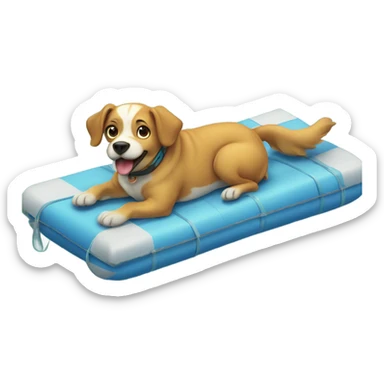 Dog on a raft in the ocean  sticker
