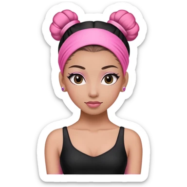 a dancer in a black and pink outfit with a sleek bun tied with a pink hairband." sticker