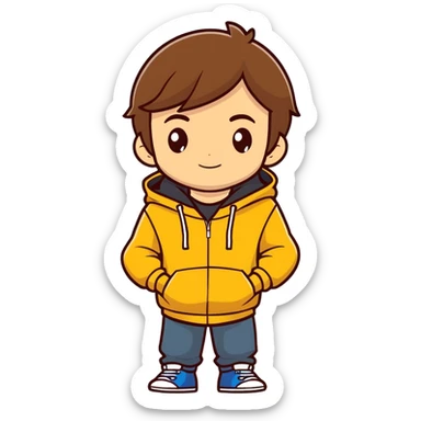 boy (in matte brown/golden brown hair)wearing a hoodie with a middle part hair sticker