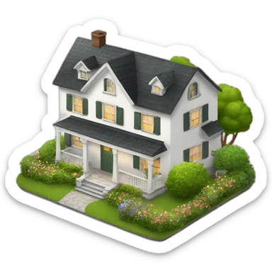 cozy white home with garden sticker