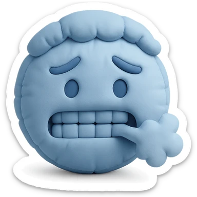 cold emoji with soft plush look, frosty breath, blue tones sticker