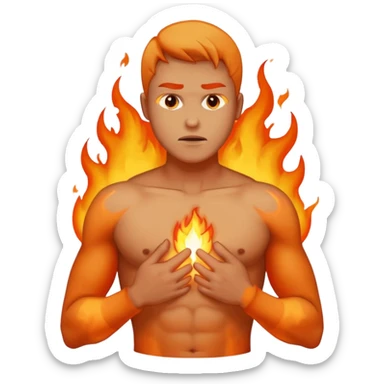 person feeling chest burning, pained expression, chest area glowing sticker