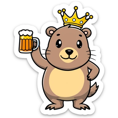 beaver with a crown on head holding a glass of beer sticker