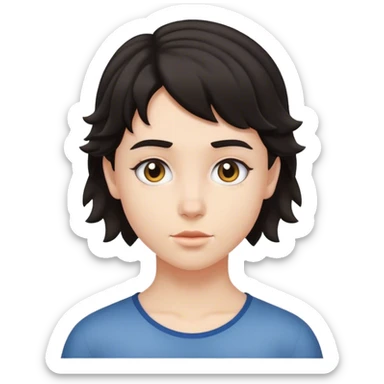 matt girl with super small short mullet wavy dark hair sticker