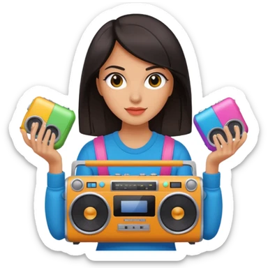 dar hair woman holding colorful boombox sticker