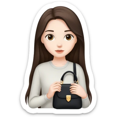  beautiful pale brunette girl with long hair with black shoulder bag sticker
