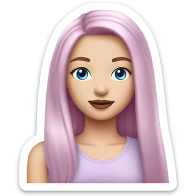 a beautiful girl with fair skin, blue eyes and long straight soft pink hair, with pink lipstick. in a lilac fashionable top sticker