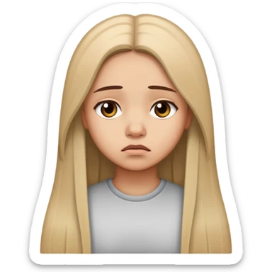 Girl showing sadness, light skin tone, long straight hair sticker