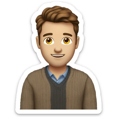 project manager with brown hair and sweater sticker