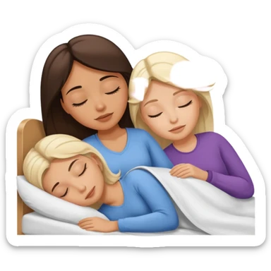 Brunette women sleeping in bed on white blonde woman sticker