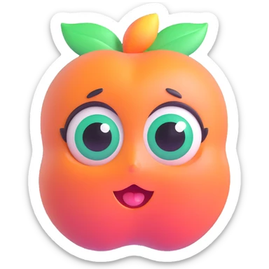 adorable emerald green peach character face, big eyes, glossy finish sticker