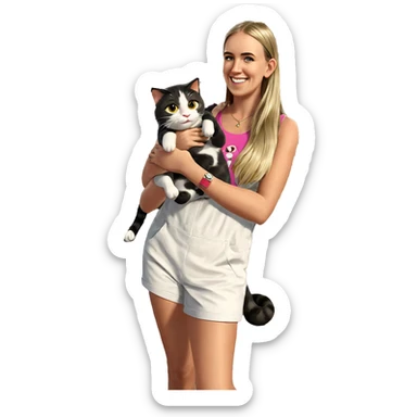 smiling girl with cat sticker