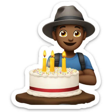 A 10 years boy with hat birthday wishes with cake sticker
