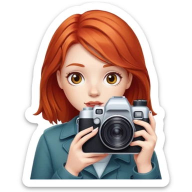 Red head girl with a camera sticker
