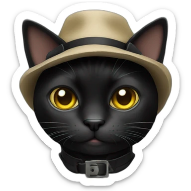A small black cat dressed as a bank robber. sticker